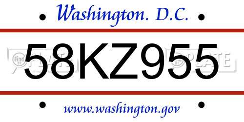 58KZ955 District Of Columbia License Plate