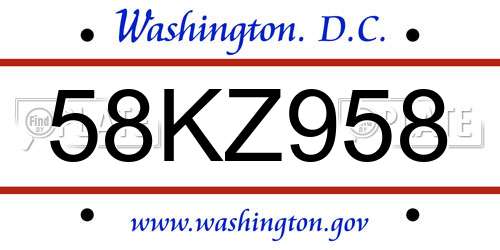 58KZ958 District Of Columbia License Plate