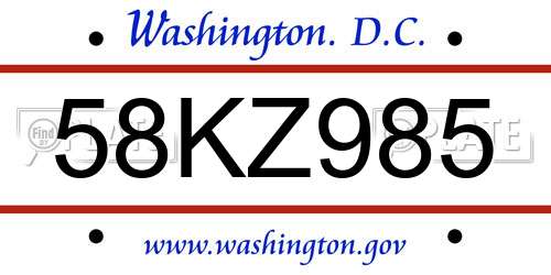 58KZ985 District Of Columbia License Plate