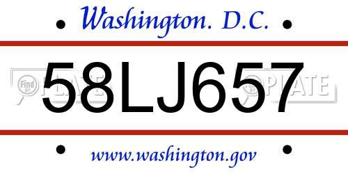 58LJ657 District Of Columbia License Plate
