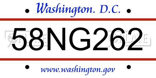 58NG262 District Of Columbia License Plate