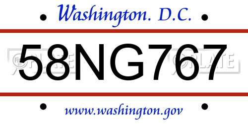 58NG767 District Of Columbia License Plate
