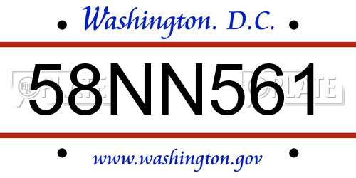 58NN561 District Of Columbia License Plate