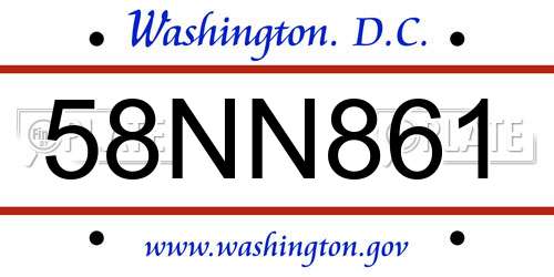 58NN861 District Of Columbia License Plate