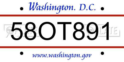 58OT891 District Of Columbia License Plate