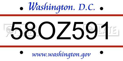 58OZ591 District Of Columbia License Plate