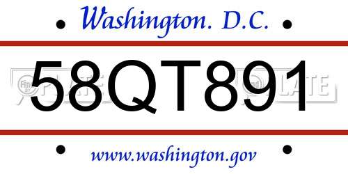58QT891 District Of Columbia License Plate
