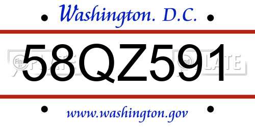 58QZ591 District Of Columbia License Plate