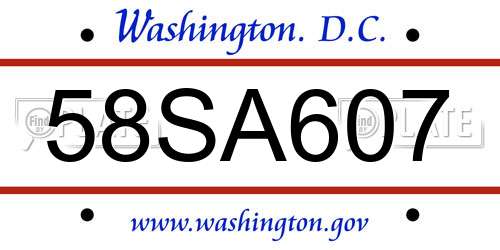 58SA607 District Of Columbia License Plate