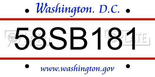 58SB181 District Of Columbia License Plate