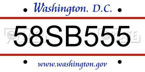 58SB555 District Of Columbia License Plate