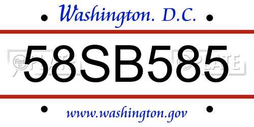 58SB585 District Of Columbia License Plate
