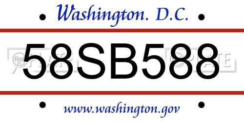 58SB588 District Of Columbia License Plate