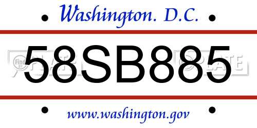 58SB885 District Of Columbia License Plate
