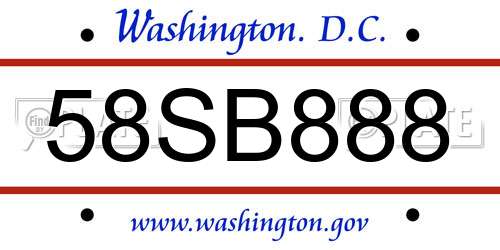 58SB888 District Of Columbia License Plate