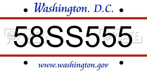 58SS555 District Of Columbia License Plate