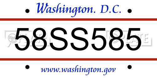 58SS585 District Of Columbia License Plate