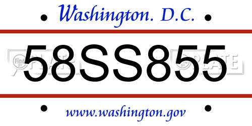 58SS855 District Of Columbia License Plate