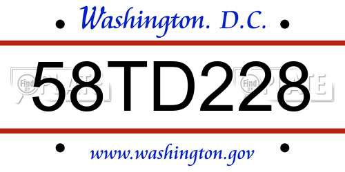 58TD228 District Of Columbia License Plate