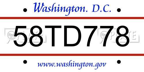 58TD778 District Of Columbia License Plate