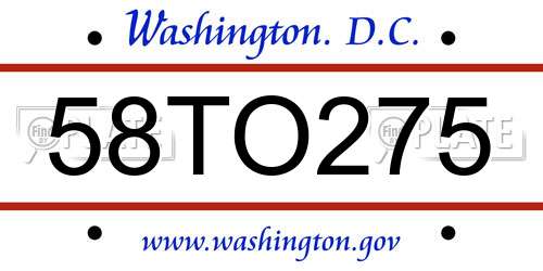 58TO275 District Of Columbia License Plate