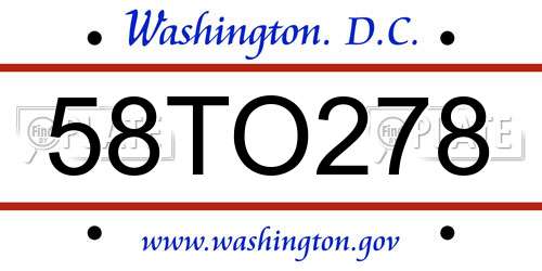 58TO278 District Of Columbia License Plate