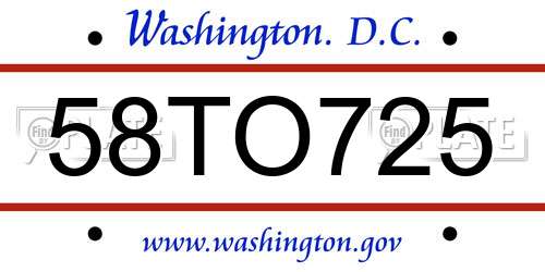 58TO725 District Of Columbia License Plate