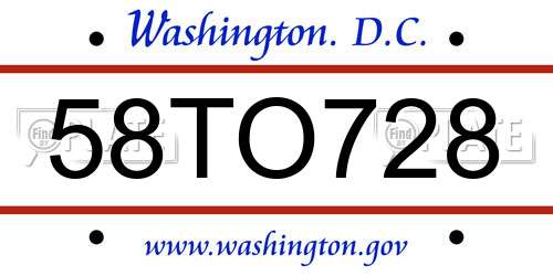 58TO728 District Of Columbia License Plate