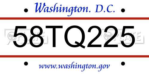 58TQ225 District Of Columbia License Plate