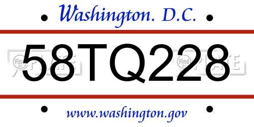 58TQ228 District Of Columbia License Plate