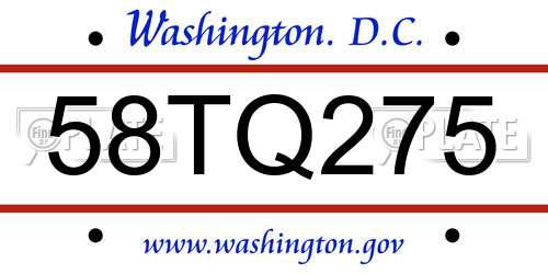 58TQ275 District Of Columbia License Plate