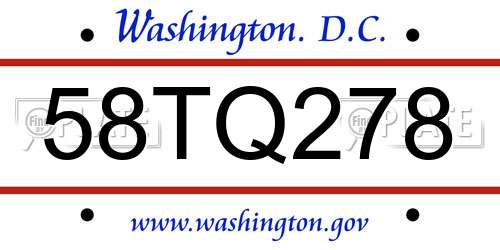 58TQ278 District Of Columbia License Plate