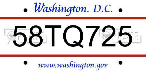 58TQ725 District Of Columbia License Plate