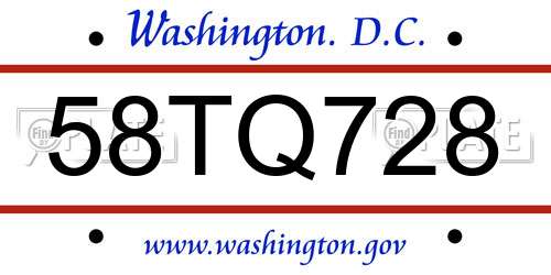 58TQ728 District Of Columbia License Plate