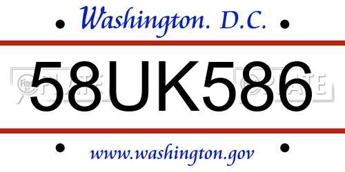 58UK586 District Of Columbia License Plate