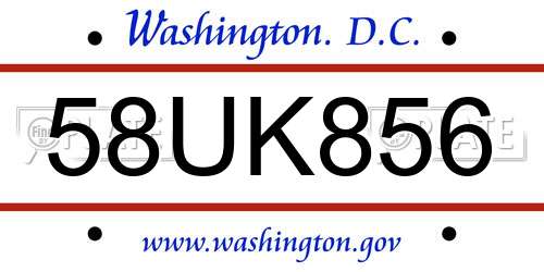 58UK856 District Of Columbia License Plate