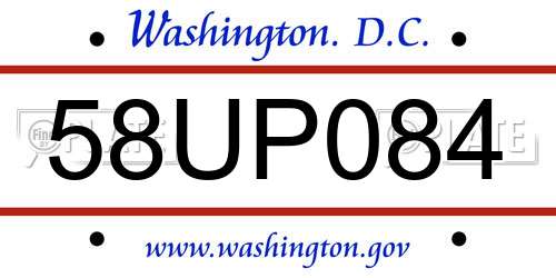 58UP084 District Of Columbia License Plate