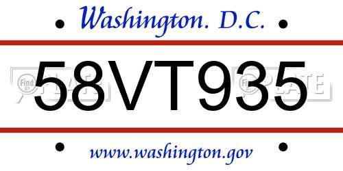58VT935 District Of Columbia License Plate