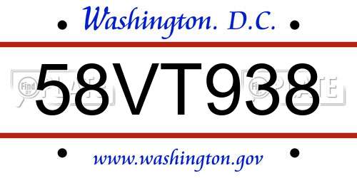58VT938 District Of Columbia License Plate