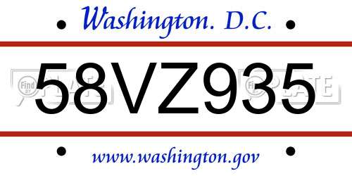 58VZ935 District Of Columbia License Plate