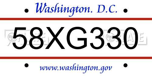 58XG330 District Of Columbia License Plate