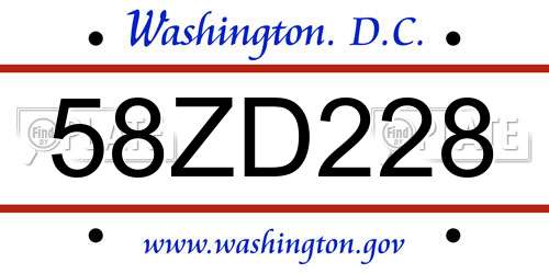 58ZD228 District Of Columbia License Plate