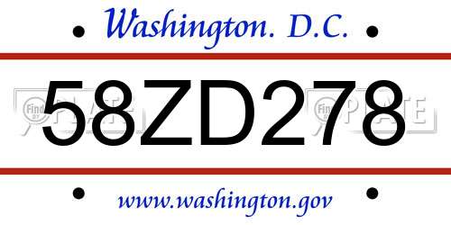 58ZD278 District Of Columbia License Plate