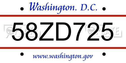 58ZD725 District Of Columbia License Plate