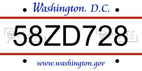 58ZD728 District Of Columbia License Plate