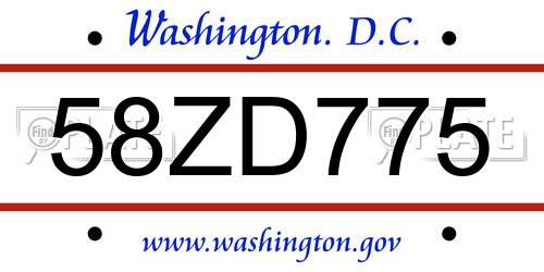 58ZD775 District Of Columbia License Plate