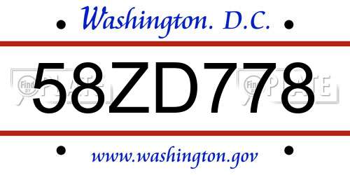 58ZD778 District Of Columbia License Plate