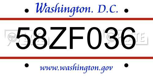 58ZF036 District Of Columbia License Plate