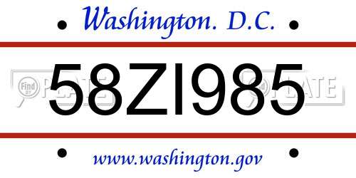 58ZI985 District Of Columbia License Plate