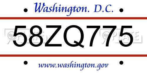 58ZQ775 District Of Columbia License Plate
